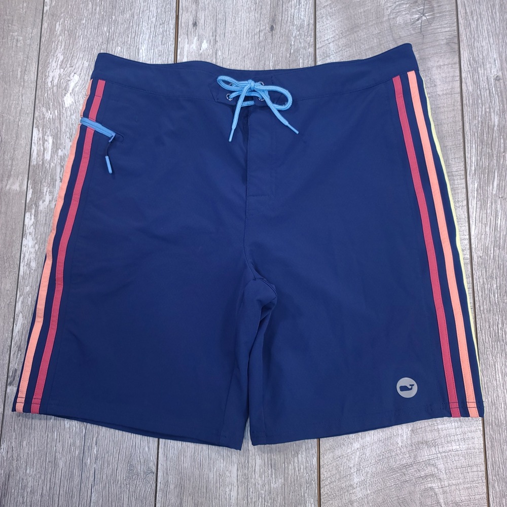 Vineyard Vines Board Shorts Mens Size 36 Blue Striped Swim Trunks Drawstring